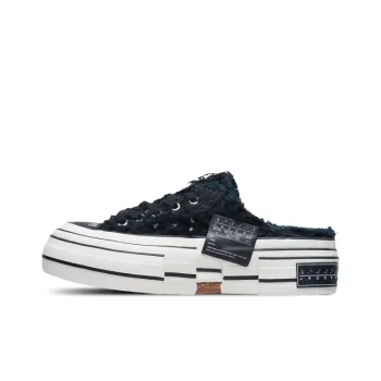 VESSEL Swan Zhiyao Long Velvet Glitter Mules Wear resistant And Lightweight Low Top Canvas Shoes Unisex Black