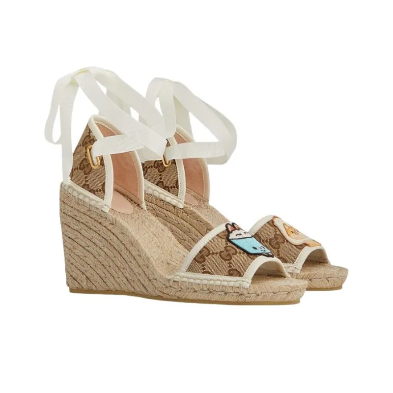 GUCCI Gg Espadrille With Patch Beige White Women's-2