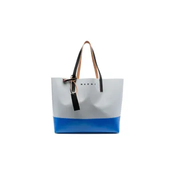 MARNI Tribeca Calfskin With Canvas Tote Bag Shopping Bag Shoulder Bag Handbag Large Size Men's Gray/Blue
