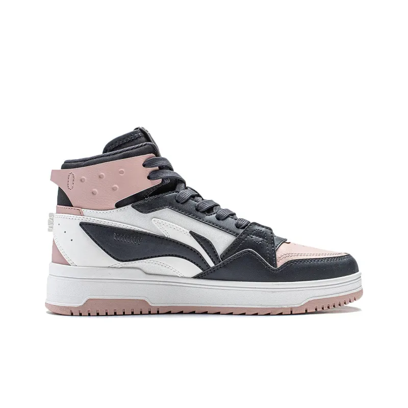LiNing Yamahara 2.0 Anti Slip Wear Resistant High Top Skateboard Shoes Women's Dark Blue White Pink-1