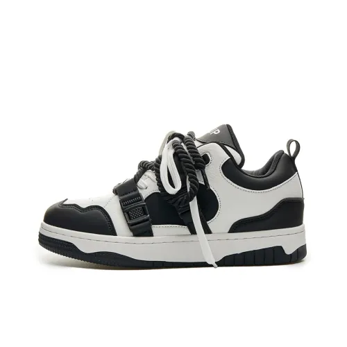 LAZY BONS x AiJP Abrasion-Resistant Slip-Resistant Low-Top Skateboard Shoes Unisex White Black