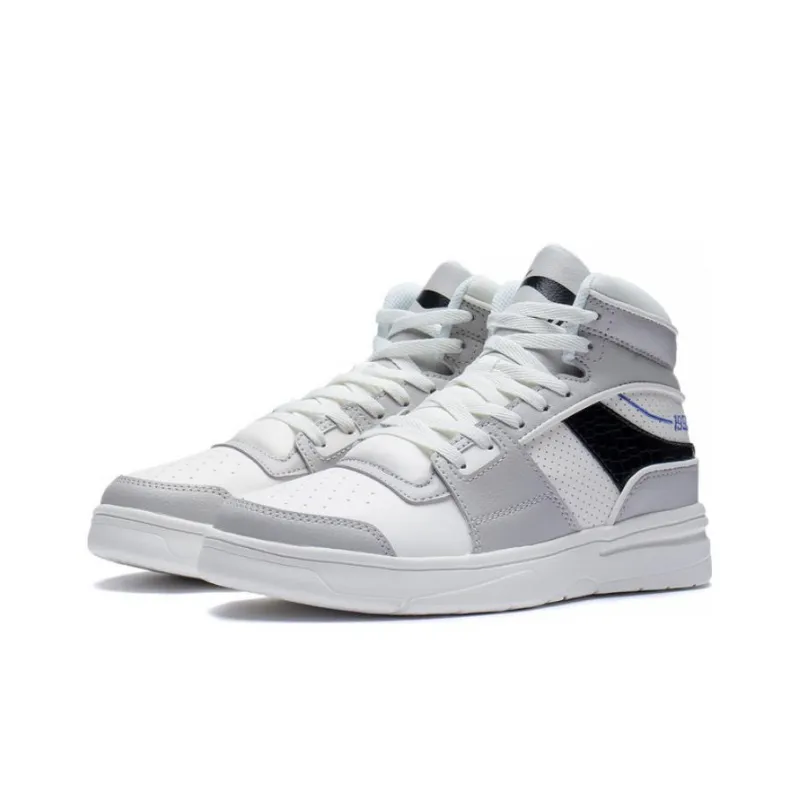 LiNing Retro 90 Cushioned Slip Resistant High Top Casual Shoes Women's White Gray-2
