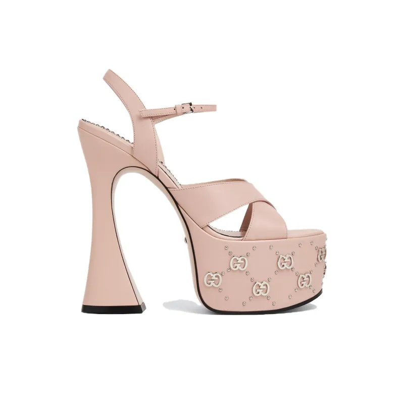 GUCCI Interlocking G Leather Platform Sandals Pink Women's-1