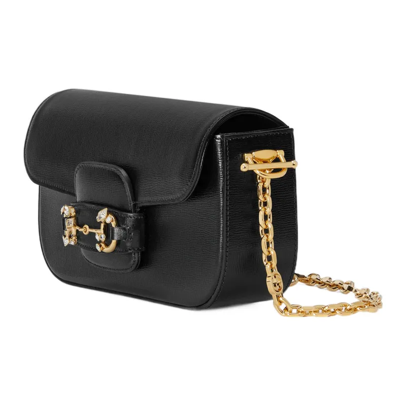 GUCCI Horsebit 1955 Leather Shoulder Bag Baguette Bag Crossbody Bag Shoulder Bag Women's Black-1