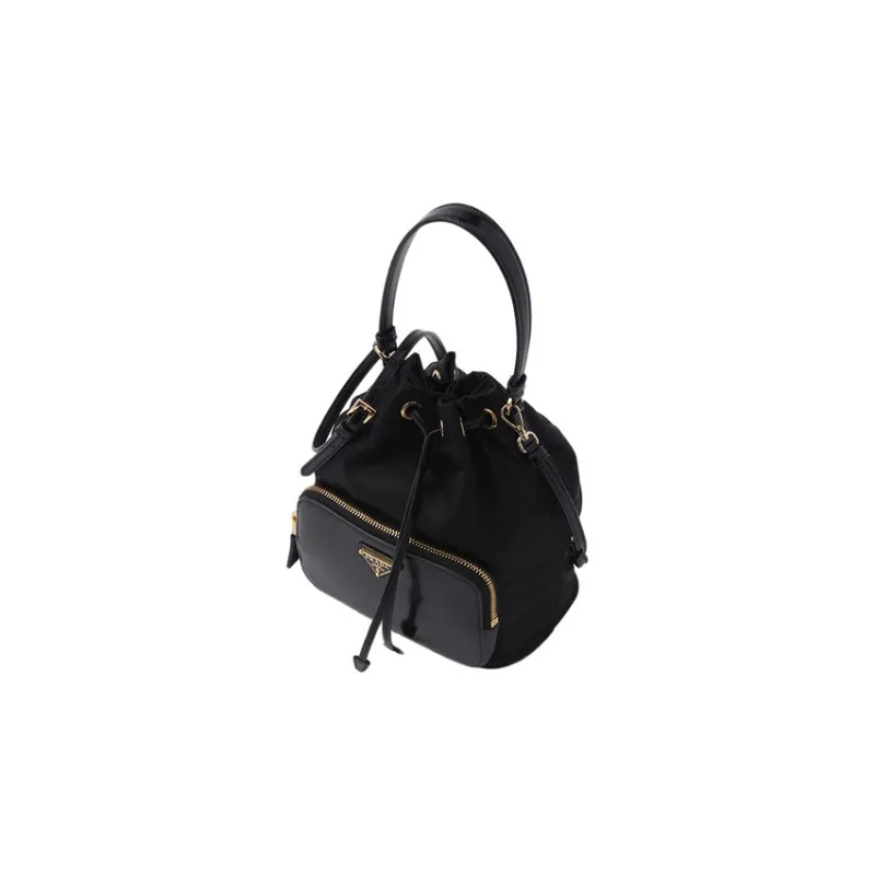 PRADA Recycled Nylon With Patchwork Leather Bucket Bags Shoulder Bag Crossbody Bag Handbag Regular Women's Red-1
