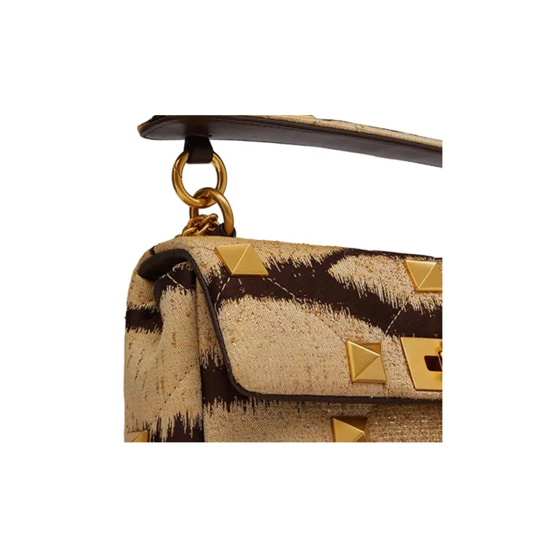 Valentino ROMAN STUDTiger 1967 Jacquard Leather Handbag Shoulder Bag Crossbody Bag Medium Size Women's Brown-3