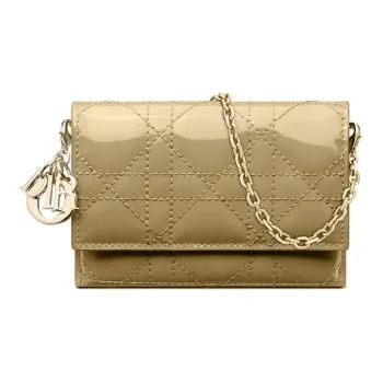 DIOR Lady Dior Patent Leather Cow Leather Handbags Shoulder Bag Crossbody Bag Regular Women's Milk Tea Beige
