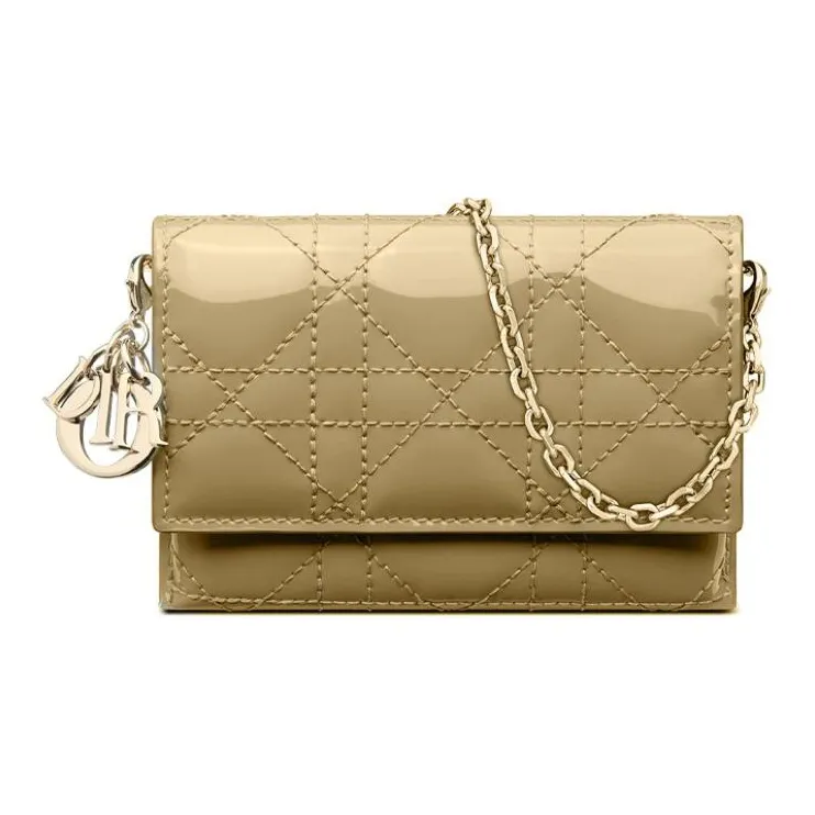 DIOR Lady Dior Patent Leather Cow Leather Handbags Shoulder Bag Crossbody Bag Regular Women's Milk Tea Beige-0