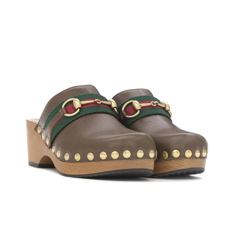 GUCCI Horsebit-detail Wooden-sole Clogs-2
