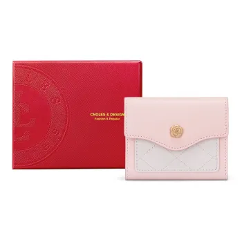 CNOLES Cow Leather Trunk Bag Clutch Wallet Regular Women's Light Pink