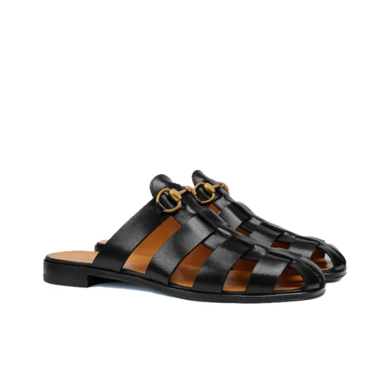 GUCCI Horsebit Slip Resistant Closed Toe Slippers Men's Black-2