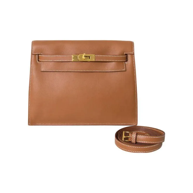 HERMES Kelly Danse Swift Leather Handheld Crossbody Bag, Shoulder Bag Women's 37 Gold-0