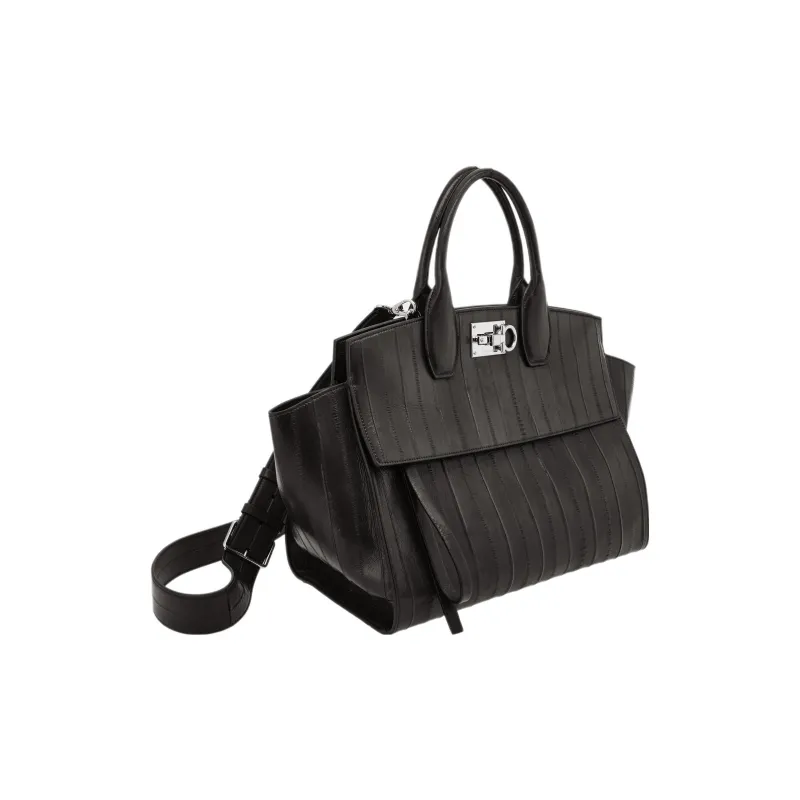 FERRAGAMO Studio Eel Skin Handbag Large Size Women's Black-1