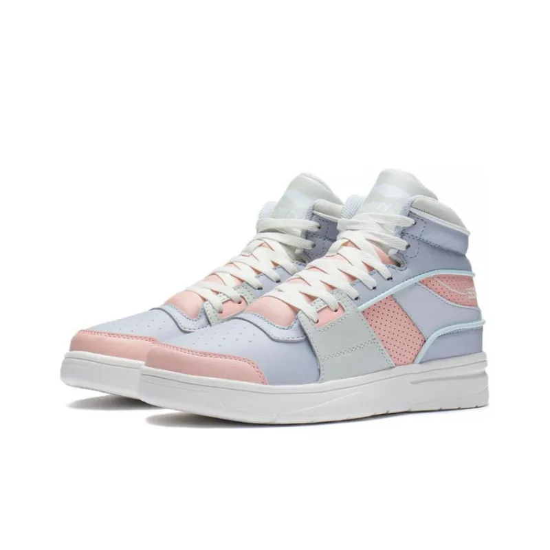 LiNing Retro 90 Cushioned Slip Resistant High Top Casual Shoes Women's Blue Pink-2