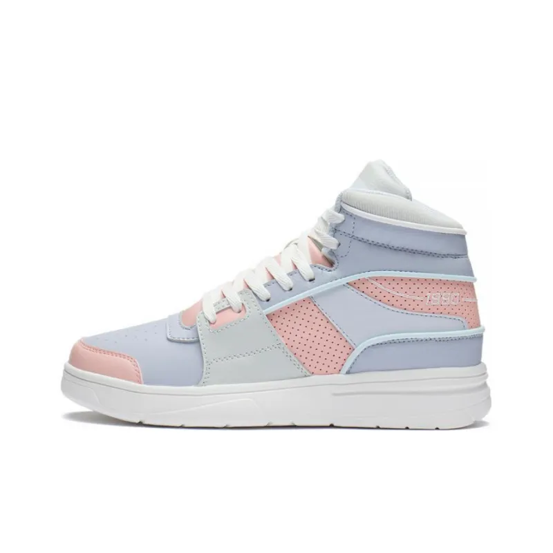 LiNing Retro 90 Cushioned Slip Resistant High Top Casual Shoes Women's Blue Pink-0