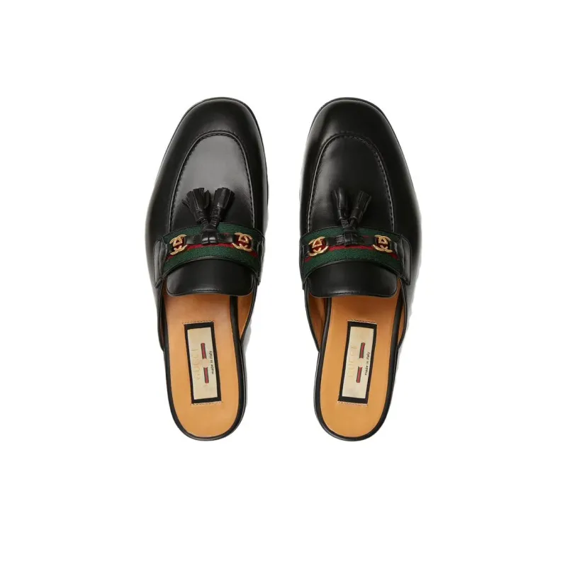 GUCCI Princetown Slipper Black Tassel Leather Women's-3
