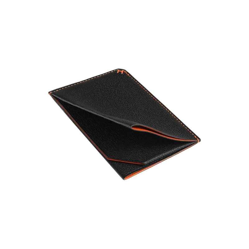 HERMES Mysore Goat Skin Wallets Card Holders Unisex Black/Aluminum Dan Orange-2