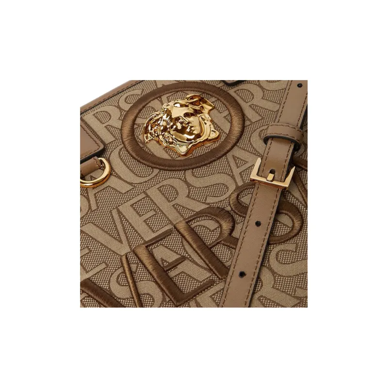 VERSACE Cow Leather Tote Bag Shopping Bag Shoulder Bag Crossbody Bag Handbag Small Size Women's Brown-3