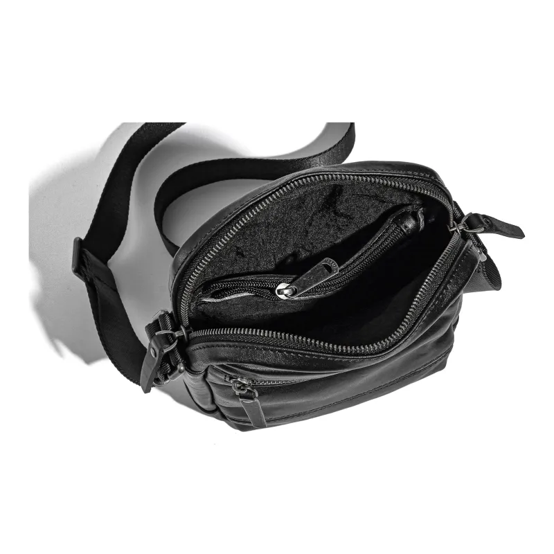 Ace Paul Vegetable Tanned Top Grain Cow Leather Shoulder Bag, Crossbody Bag Large Size Men's Black-6