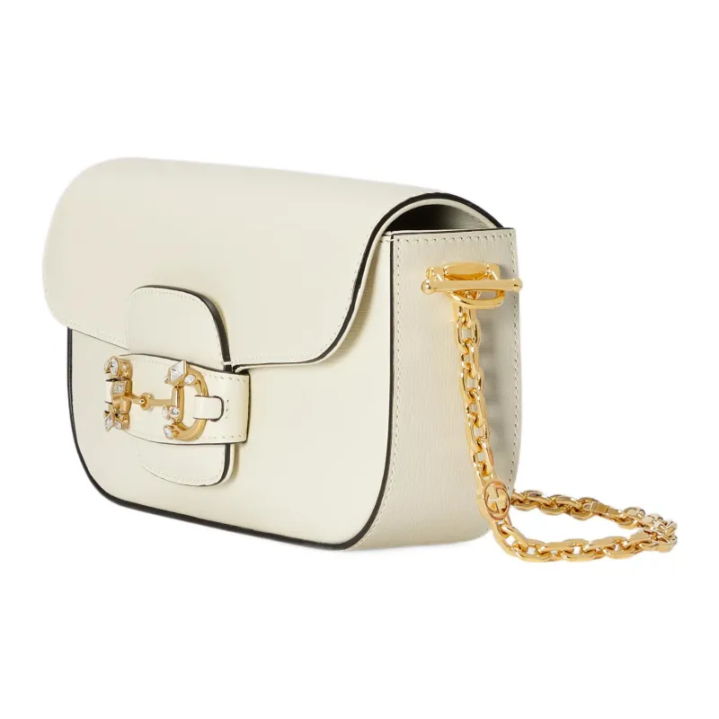 GUCCI Horsebit 1955 Leather Shoulder Bag Baguette Bag Crossbody Bag Shoulder Bag Women's White-1