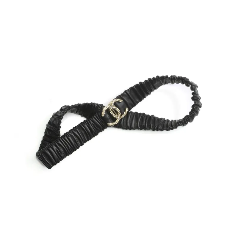 CHANEL Metal Classic Double C Lambskin Leather Belts Women's Black-0