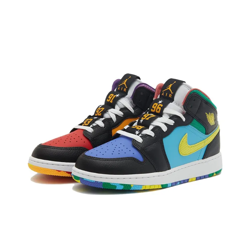 Jordan Air Jordan 1 Mid Slip-Resistant High-Top Vintage Basketball Shoes Men's Black Blue Red-1