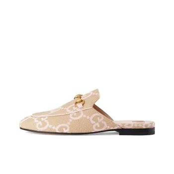 GUCCI Jumbo GG Princetown Slipper Beige Light Pink Canvas