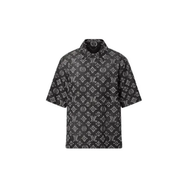 Lv Monogram Short Sleeved Chambray Shirt-0