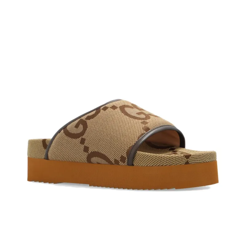 GUCCI Women's Jumbo Gg Platform Slide 'Camel Ebony Monogram' Women's-3