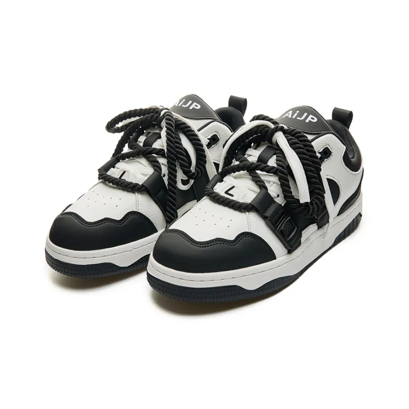 LAZY BONS x AiJP Abrasion Resistant Slip Resistant Low Top Skateboard Shoes Unisex White Black-2