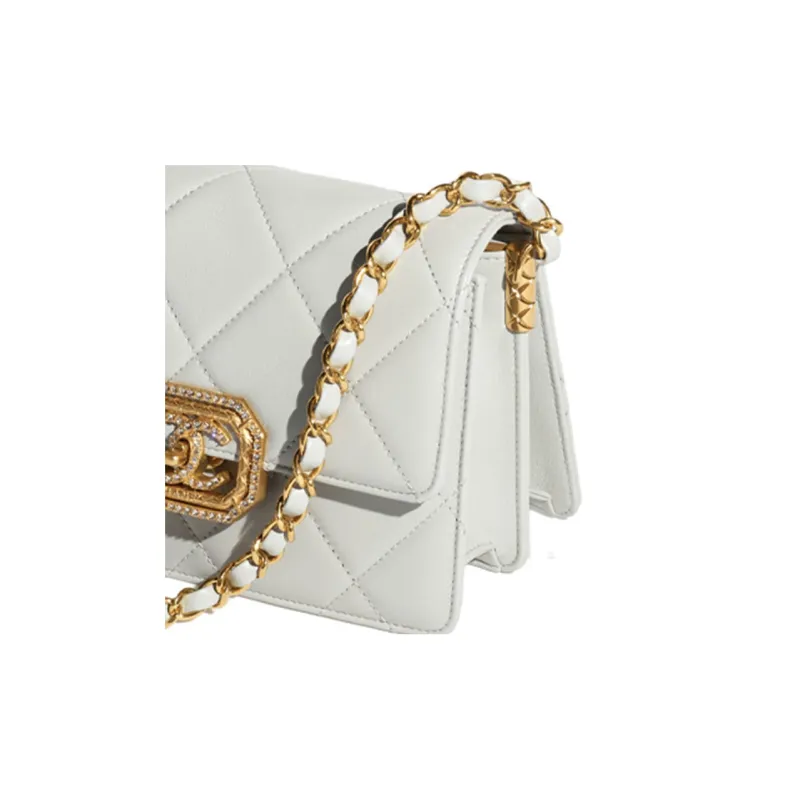 CHANEL Calfskin With Rhinestone Flap Bag, Crossbody Bag, Shoulder Bag Mini Women's Light Gray-4