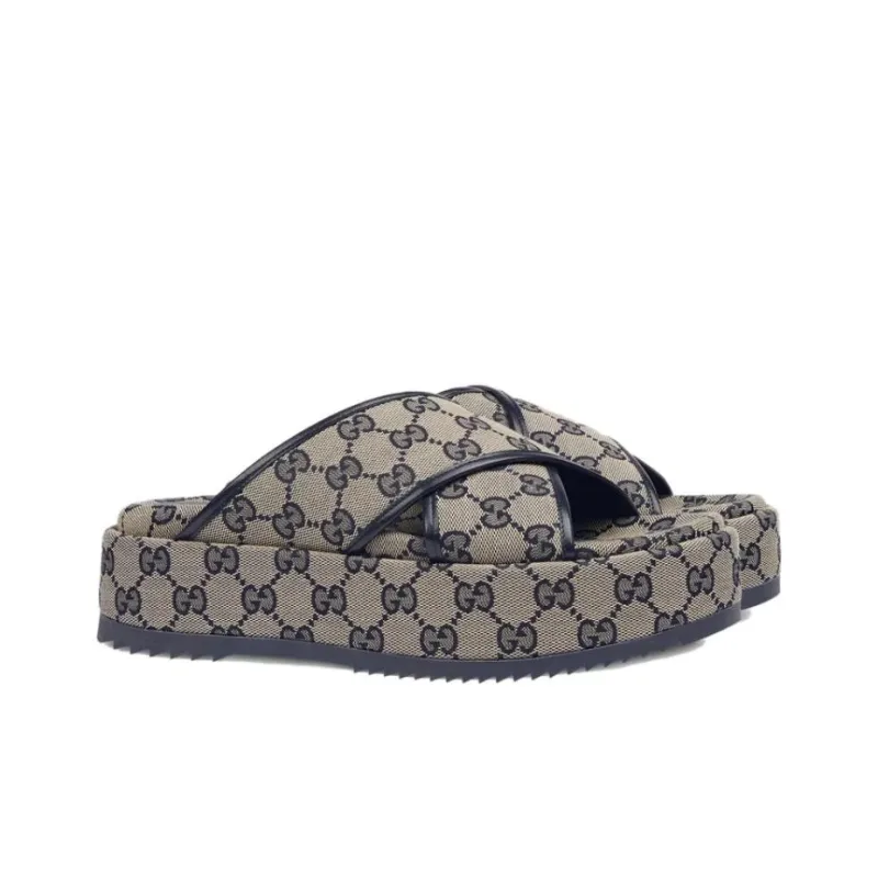 GUCCI Women's Gg Platform Slide Sandal 'GG Motif Beige Blue' Women's-2