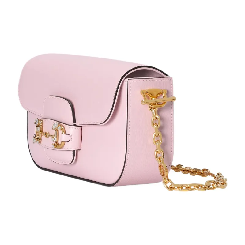 GUCCI Horsebit 1955 Leather Shoulder Bag Baguette Bag Crossbody Bag Shoulder Bag Women's Pink-1