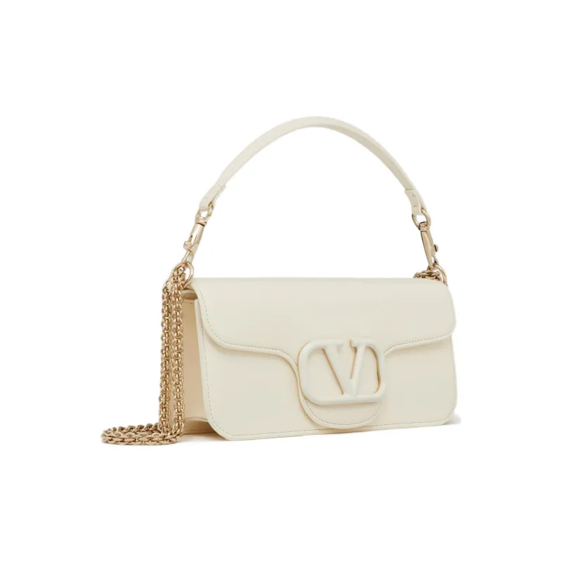Valentino Locò Calfskin Baguette Bag, Crossbody Handbag, Shoulder Bag Regular Women's Ivory White-1