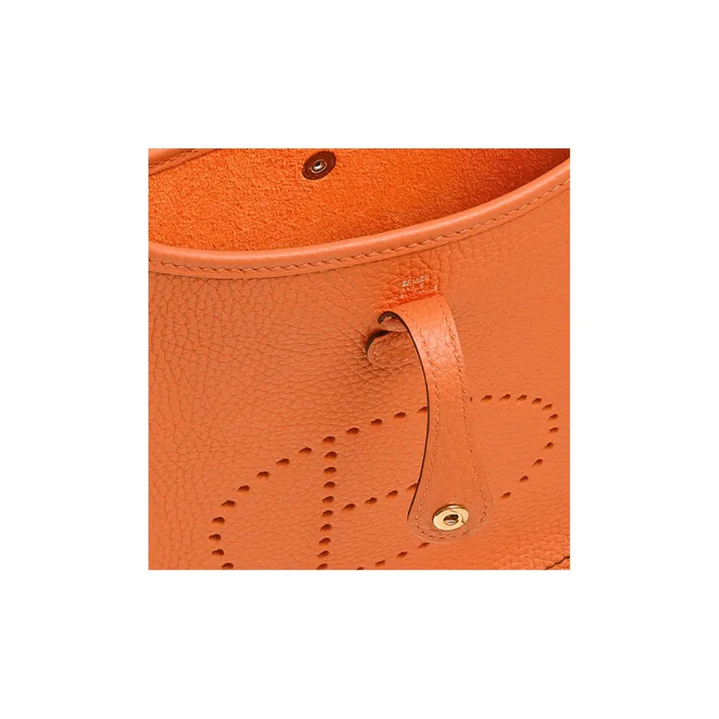 HERMES Evelyne Clemence Leather Ivorie Shoulder Bag Crossbody Bag Mini Women's Orange-3