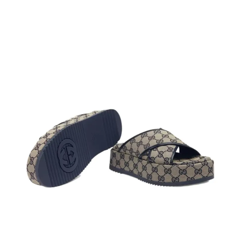 GUCCI Women's Gg Platform Slide Sandal 'GG Motif Beige Blue' Women's-5