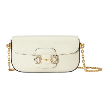 GUCCI Horsebit 1955 Leather Shoulder Bag Baguette Bag Crossbody Bag Shoulder Bag Women's White