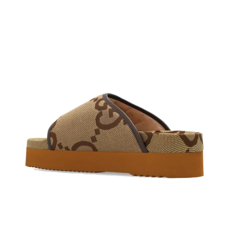 GUCCI Women's Jumbo Gg Platform Slide 'Camel Ebony Monogram' Women's-2