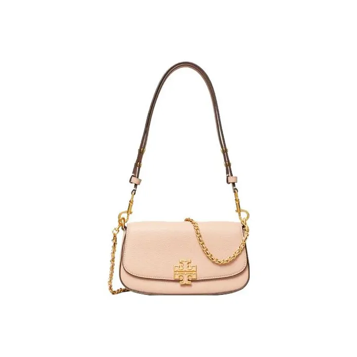 TORY BURCH Britten Leather Shoulder Bag, Handbag, Shoulder Bag, Crossbody Bag Trumpets Women's Pink & Pink Gold-0