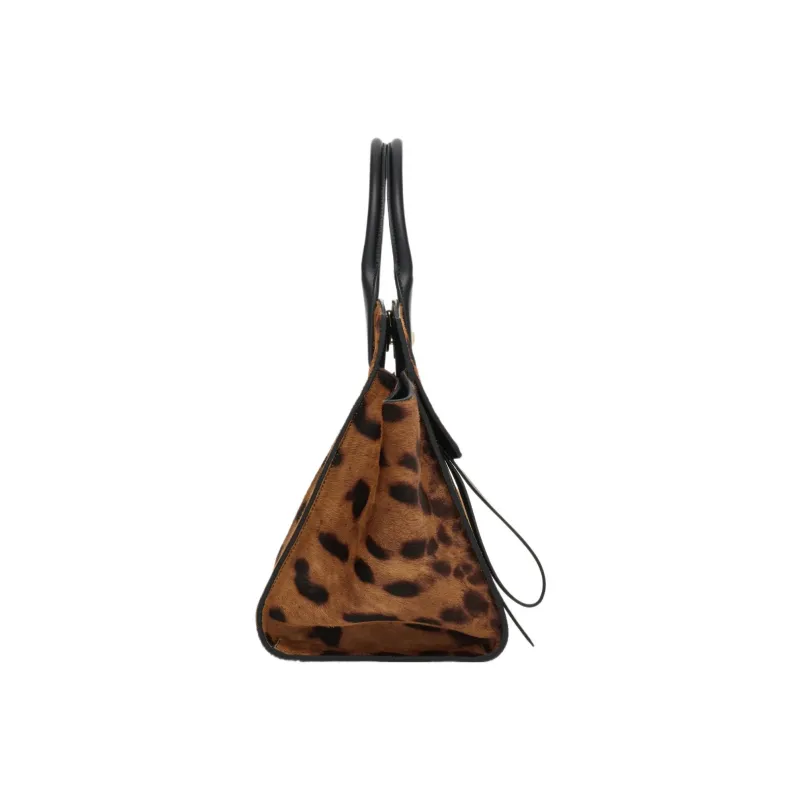 FERRAGAMO Studio Calfskin Suede Handbag Medium Size Women's Beige/Dark Brown/Black-1