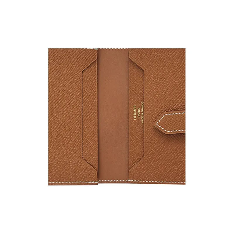 HERMES Bearn Epsom Calfskin Card Holders Coin Purses Wallets Regular Women's Gold Brown-5