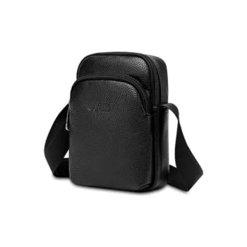 BJIAX Leather Fanny Pack Shoulder Bag Cell Phone Pouch Small Size Unisex Black