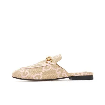 GUCCI Jumbo Gg Princetown Slipper Beige Light Pink Canvas Women's