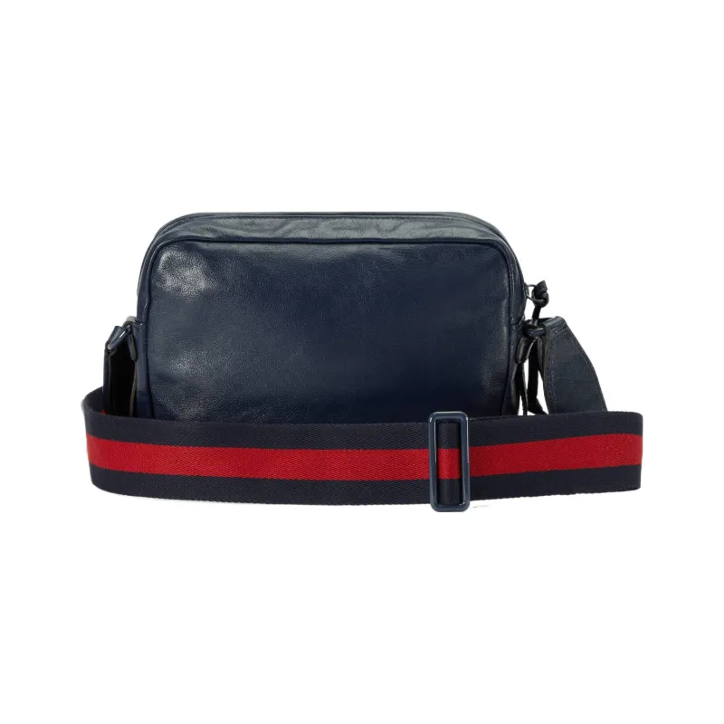 GUCCI Double G Leather Messenger Bag Shoulder Bag, Crossbody Bag Unisex Marine Blue-2