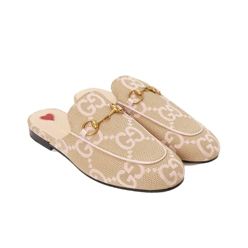 GUCCI Jumbo Gg Princetown Slipper Beige Light Pink Canvas Women's-2
