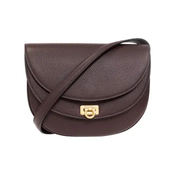 FERRAGAMO Grain Calfskin Shoulder Bag, Crossbody Bag Women's Brown