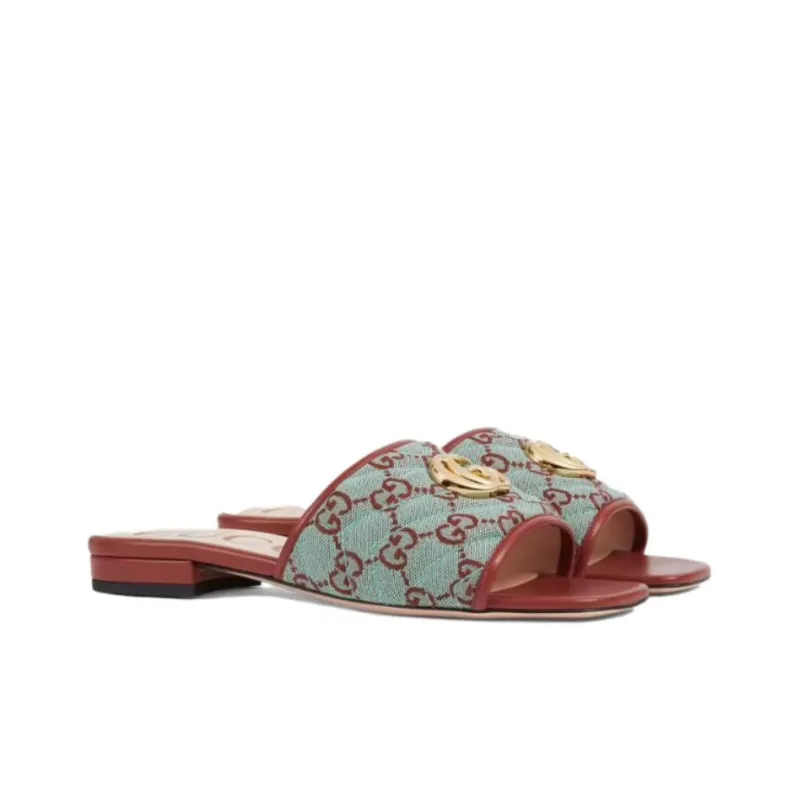 GUCCI Slide Slippers Women's Blue Brown-2