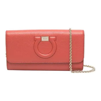 FERRAGAMO Leather Wallet Crossbody Bag Shoulder Bag Women's Orange Red