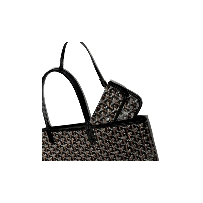 GOYARD Saint Louis Canvas With Calfskin Dog's Teeth Tote Bag Shopping Bag Handbag Small Size Unisex Black-5
