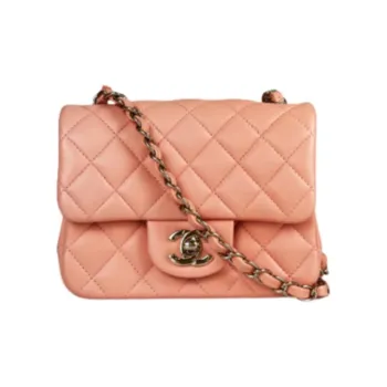 CHANEL Classic Flap CF Lambskin Shoulder Bag, Crossbody Bag Mini Women's Orange Pink